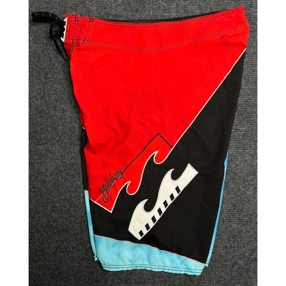 Billabong Platinum X Andy Irons Board Shorts Mens 32 Red Black Blue Y2K Surfing